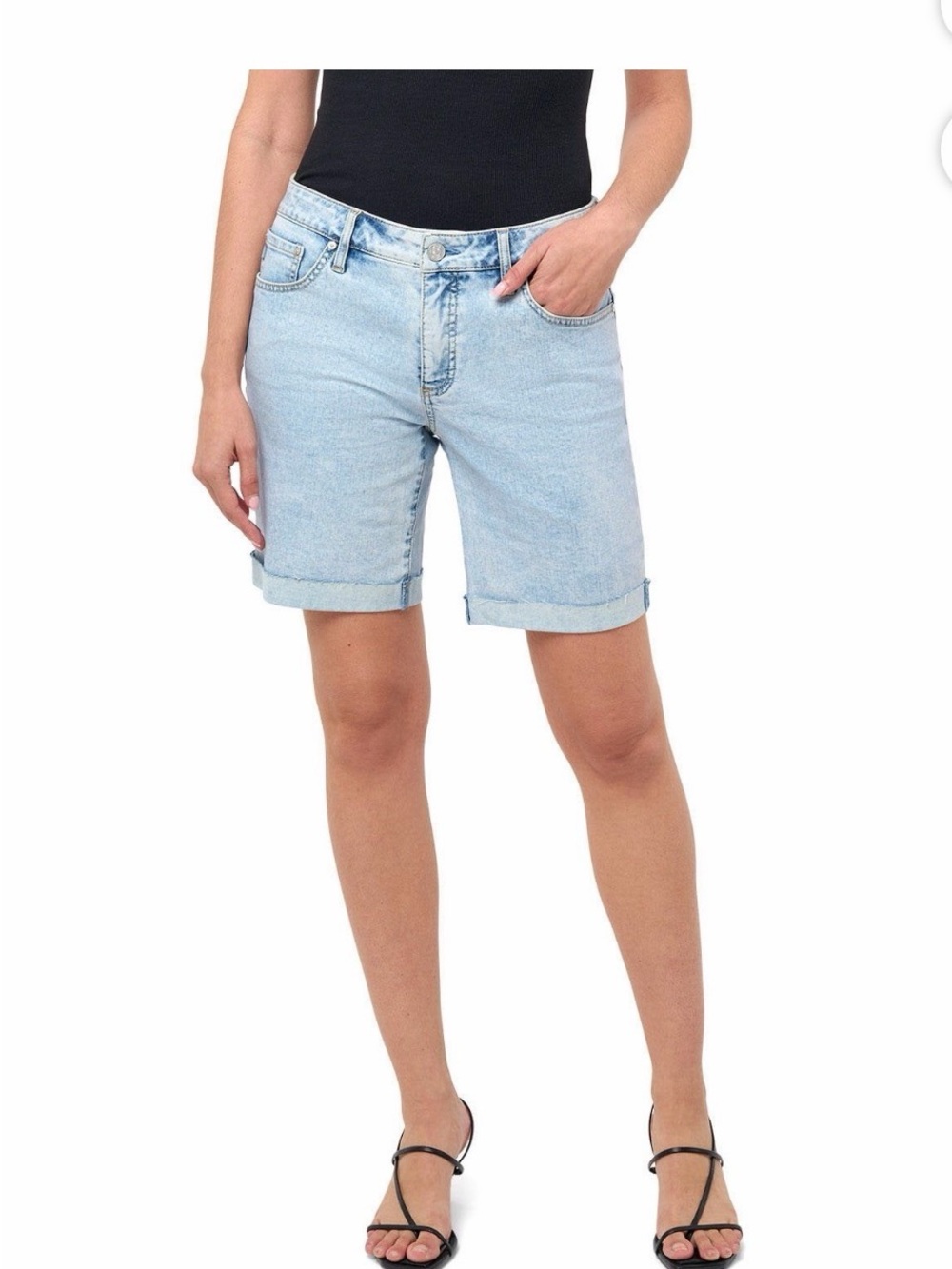 Seven7 Light Wash Denim Bermuda Shorts with Cuffed Hem